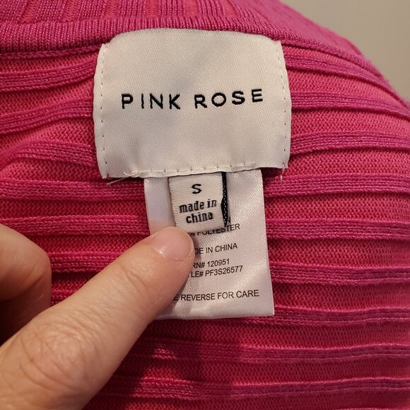 PINK ROSE SZ S Bright Pink Relaxed Oversized Ribbed Knit Cropped Turtleneck Swea - Picture 6 of 8